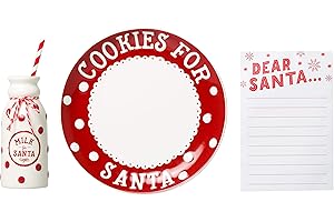Pearhead Christmas Cookies for Santa Plate, Milk Jug and Dear Santa Notepad Set, Holiday Home Decorations, Christmas Eve Family Traditions, Christmas Gift Ideas For Kids, 3 Piece Set