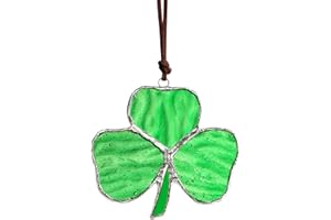KRISININE Handmade Stained Glass Shamrock Clover Suncatcher Glass Panel St. Patrick's Day Christmas Decor for Garden Outdoor Indoor Window Hanging Decoration
