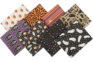 CEYOU Zyoug 8pcs 18 x 22 inches 45 x 55 cm 100percent Cotton Fabric, Precut Fat Quarter Fabric Bundles with MultiColor and Different Pattern for Quilting Patchwork, DIY Craft（Halloween Pattern ）