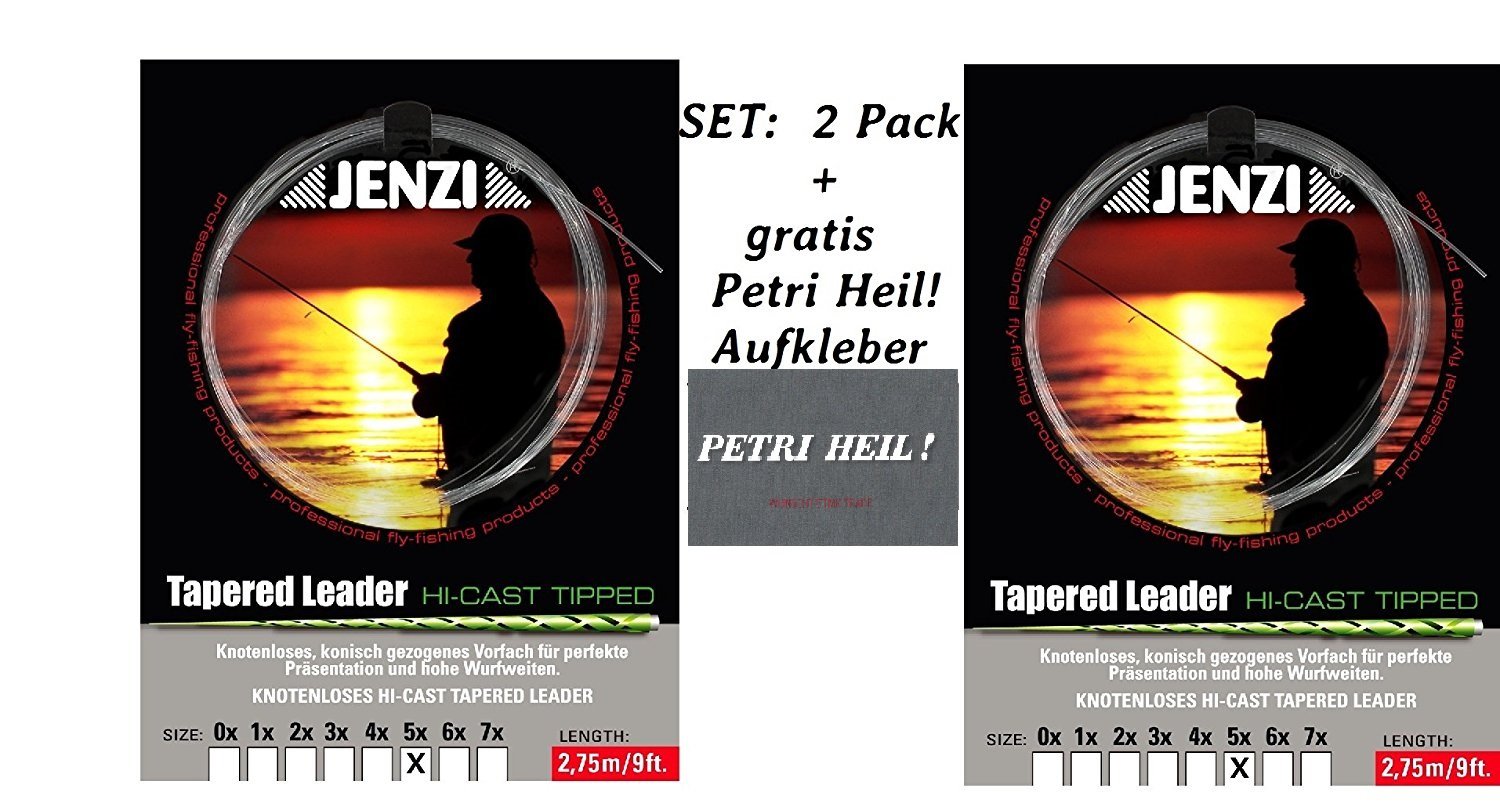 Jenzi Set: 2 Pack Tapered Leader Fly Trace 5X/0, 16/0, 52 + Petri Heil Sticker