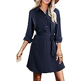 Amoretu Womens Shirt Dresses Long Sleeve Button up Work Dress with Pockets