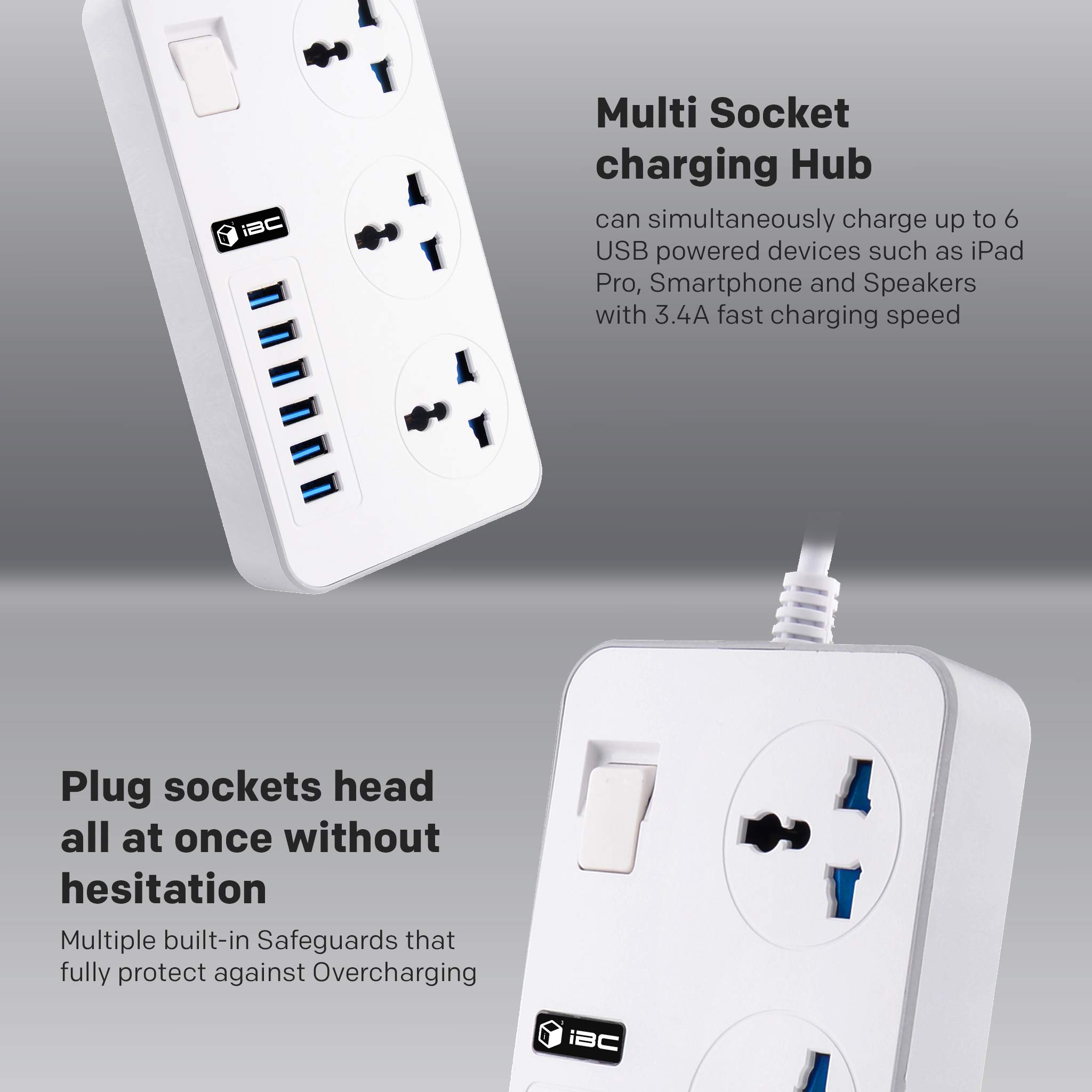 Appliances WHITE 3 WAY 3 GANG FUSED PLUG MULTI SOCKET EXTENSION WALL