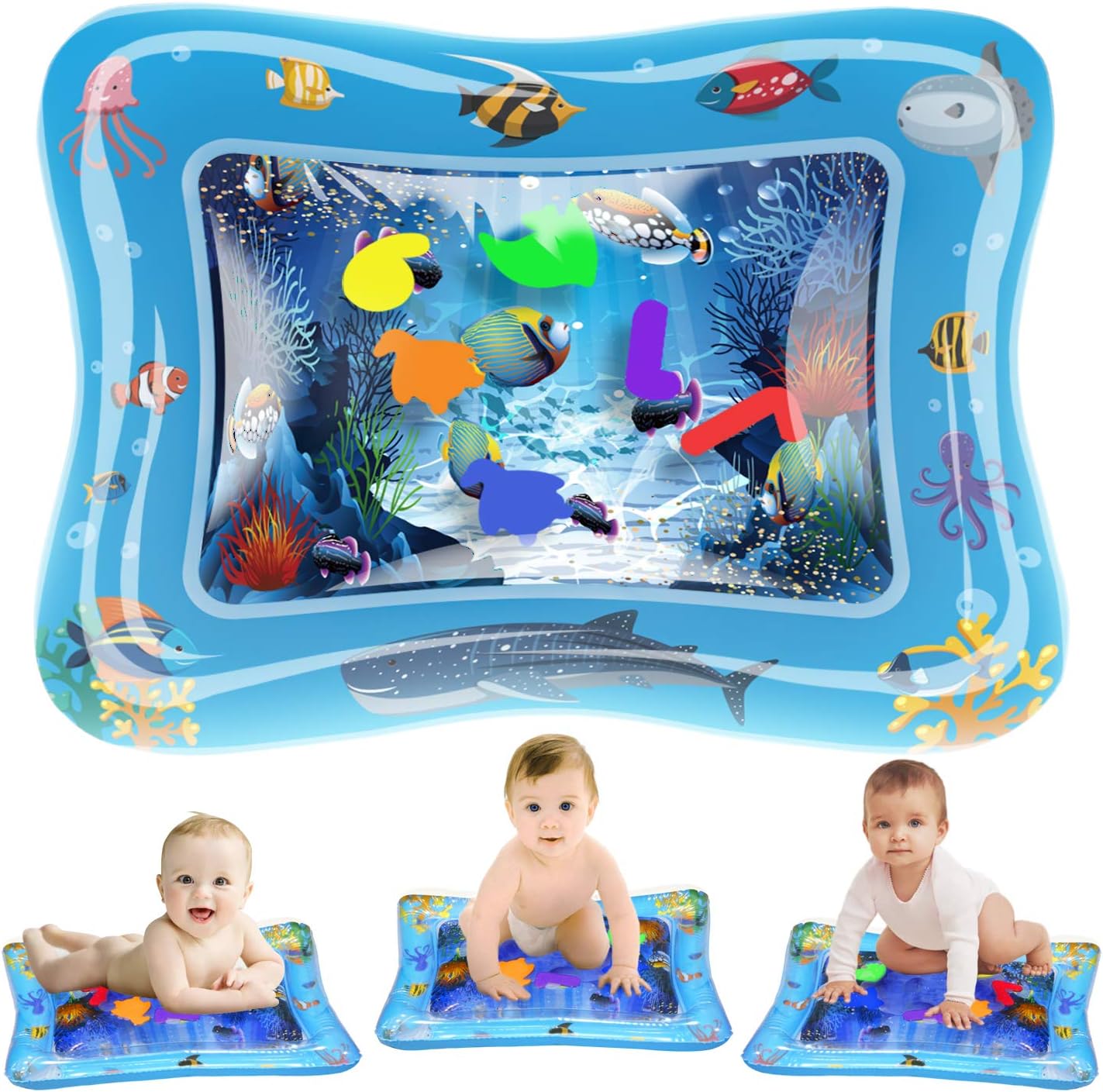 Novelty Place Tummy Time Mat for Infant and Toddlers - Premium Inflatable Baby Water Play Mat, The Perfect Fun Time Play Activity Center for 3 6 9 12 Months Boys Girls, 20x17 Inches