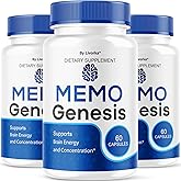 (3 Pack) Memo Genesis Capsules - Original MemoGenesis Brain Health Daily Support Pills Natural Advanced Formula Cognitive Health & Function to Help Maintain Clarity Focus, 180 Capsules for 3 Months