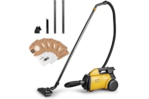 Eureka 3670M Canister Cleaner, Lightweight Powerful Vacuum for Carpets and Hard floors, w/ 5bags,Yellow