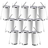 CWRIEB 20oz insulted tumblers stainless steel cup Tumbler Bulk with push Lid, and metal straw powder coated coffee cup for cold and hot drinking (12, white)