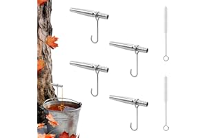 4 Pcs Maple Tree Syrup Tapping Kit, Including 4 Stainless Steel Tree Tap 4 Hooks and 2 Spile Cleaning Brushes, Maple Tree Tap