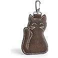 Hide & Drink, Cat-Shaped Keychain, Stuffed Animal-Shaped Ornament, Cat-Shaped Ornament, Key Organizer, Full Grain Leather, Handmade, Bourbon Brown