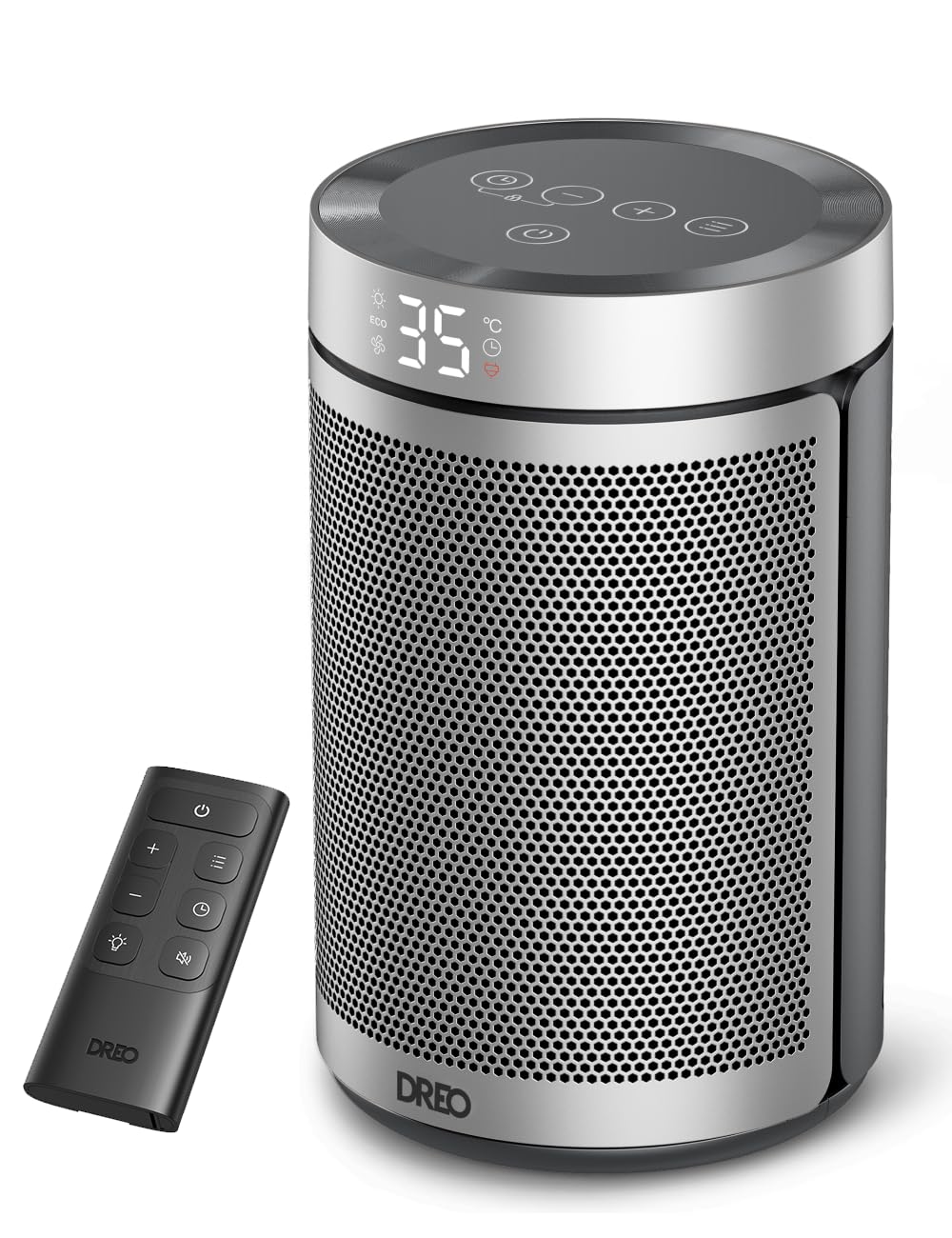 Dreo Electric Heater, 1500W Energy Efficient Space Silent Room Heater, Portable Ceramic Fan Heaters, Thermostat 3 Modes 12H Timer, Overheat & Tip Over Protection, for Bedroom, Atom 316, Silver