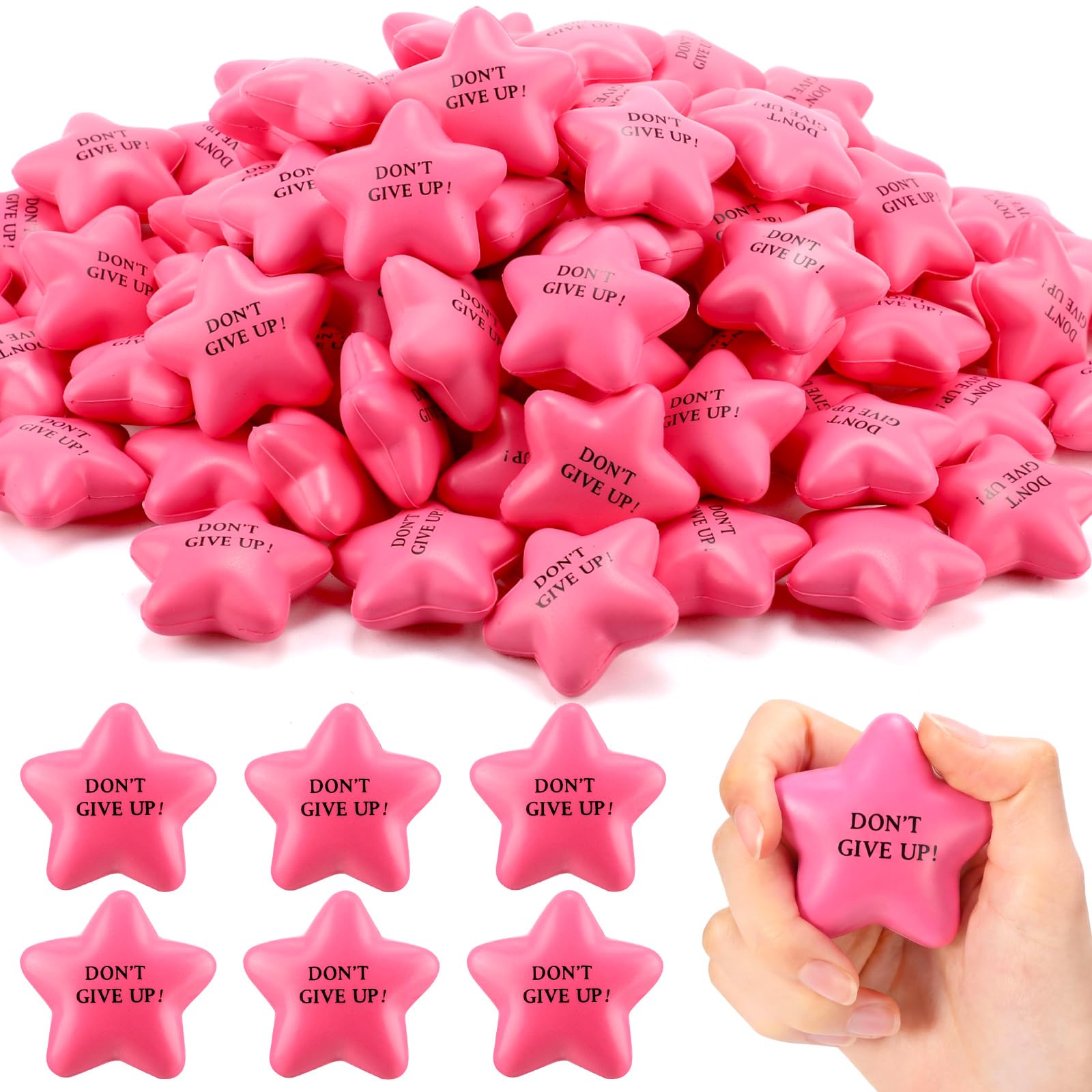 Sotiff 100 Pack Star Stress Balls Bulk for Adults Kids Stress Relief Balls with Motivational Quotes Mini Inspirational Foam Squeeze Gifts Party Favors Toys for Anger Fidget Relief(Pink)