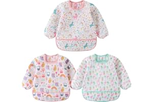 HaimoBurg 3 Pcs Waterproof Long Sleeves Baby Bibs Weaning Smock Bib 3-24 Months