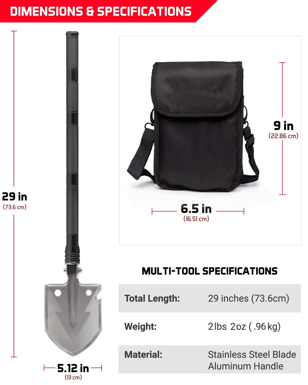 Shovels Portable Military Steel Shovel with Carrying Pouch for Camping