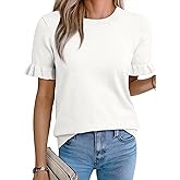 EVALESS Women's Short Puff Sleeve Knit Tops 2026 Trendy Crewneck T Shirts Casual Summer Clothes