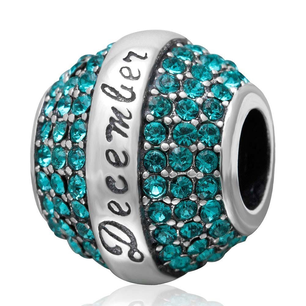 Birthstone Charm 925 Sterling Silber Geburtstag Charm Blume Charm Liebe Charm Herz Charm Jubiläum Charm Weihnachten Charm für Pandora Charm Armband(Dezember)