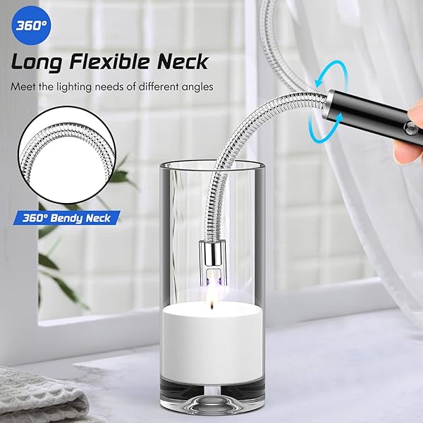 SUNMINE CANDLE LIGHTER ELECTRIC ARC LIGHTER USB RECHARGEABLE LIGHTER WITH 360° FLEXIBLE NECK LED DISPLAY FOR CAMPING COOKING BBQS FIREWORKS