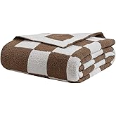 bearberry Fuzzy Checkerboard Grid Throw Blanket Knitted Soft Cozy Warm Microfiber Blanket Decor for Couch Sofa Bed Travel Home (Mocha, 40''x50'')