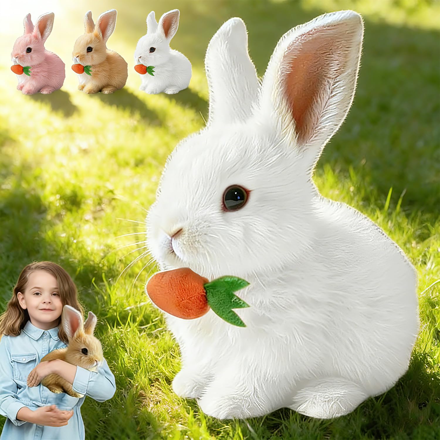 Yeopopshop Realistic Bunny Toy, Interactive Plush Rabbit Toy, with Lifelike Movements, Hops,Twitches & Wiggles Ears, Easter Gift for Kids (White)