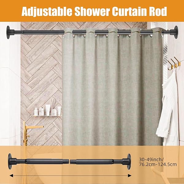 SHOWER CURTAIN ROD 30-49 INCH CLOSET ROD, 1 INCH DIAMETER ADJUSTABLE HEAVY DUTY SHOWER RODS ANTI-RUST WALL-MOUNTED FIXED SHOWER CURTAIN ROD, MATTE BLACK