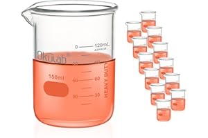 Okulab Glass Beakers, Heavy Duty, with Double Scale Printed Graduation. 12pcs of Vol.150ml, HBKG150C12