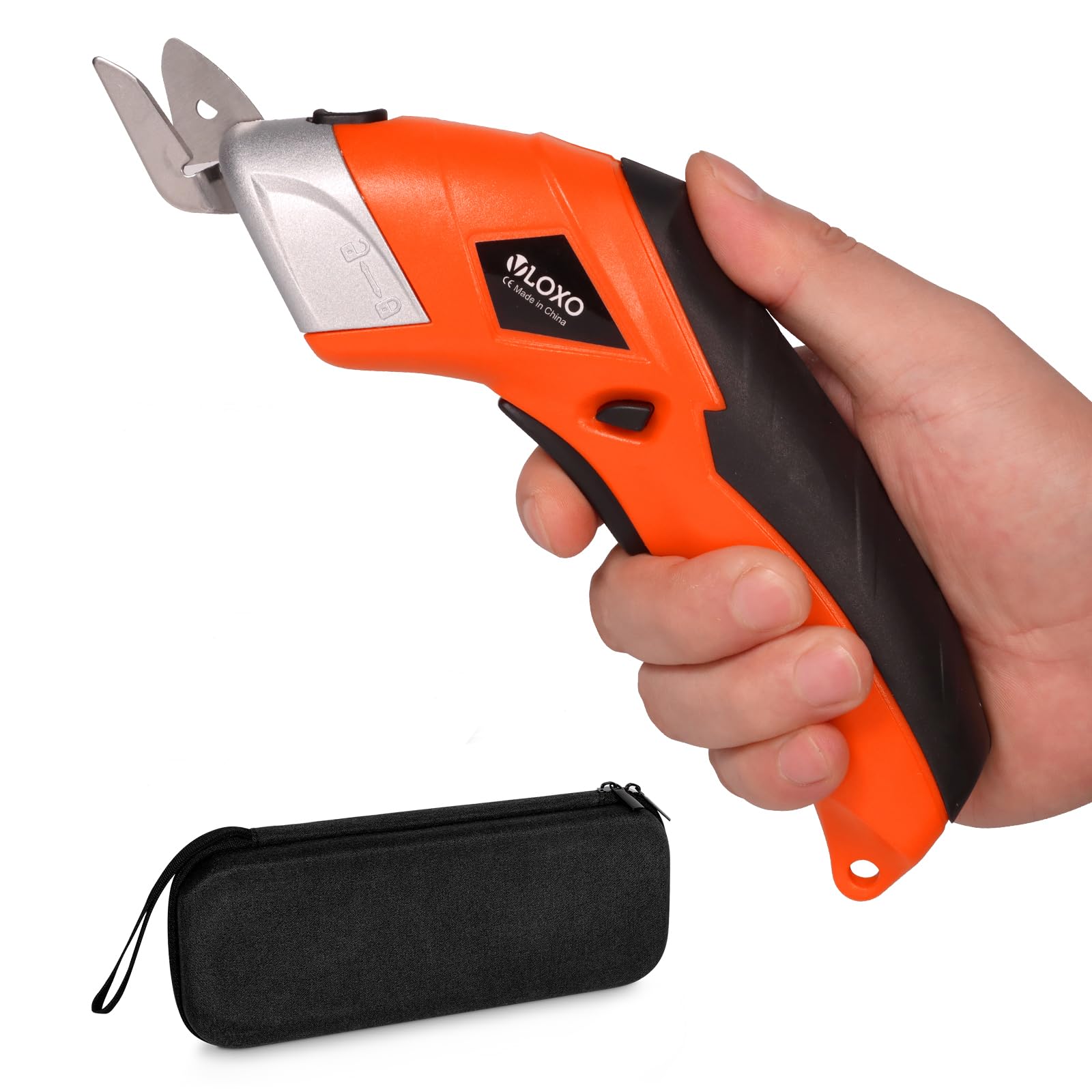 VLOXO Electric Scissors Wireless Cardboard Cutter Electric Fabric Scissors Box Cutter with 2 Blades Rechargeable Powerful Fabric Cutter for Crafts Leather Carboard Carpet Plastic Felt with Case-Orange