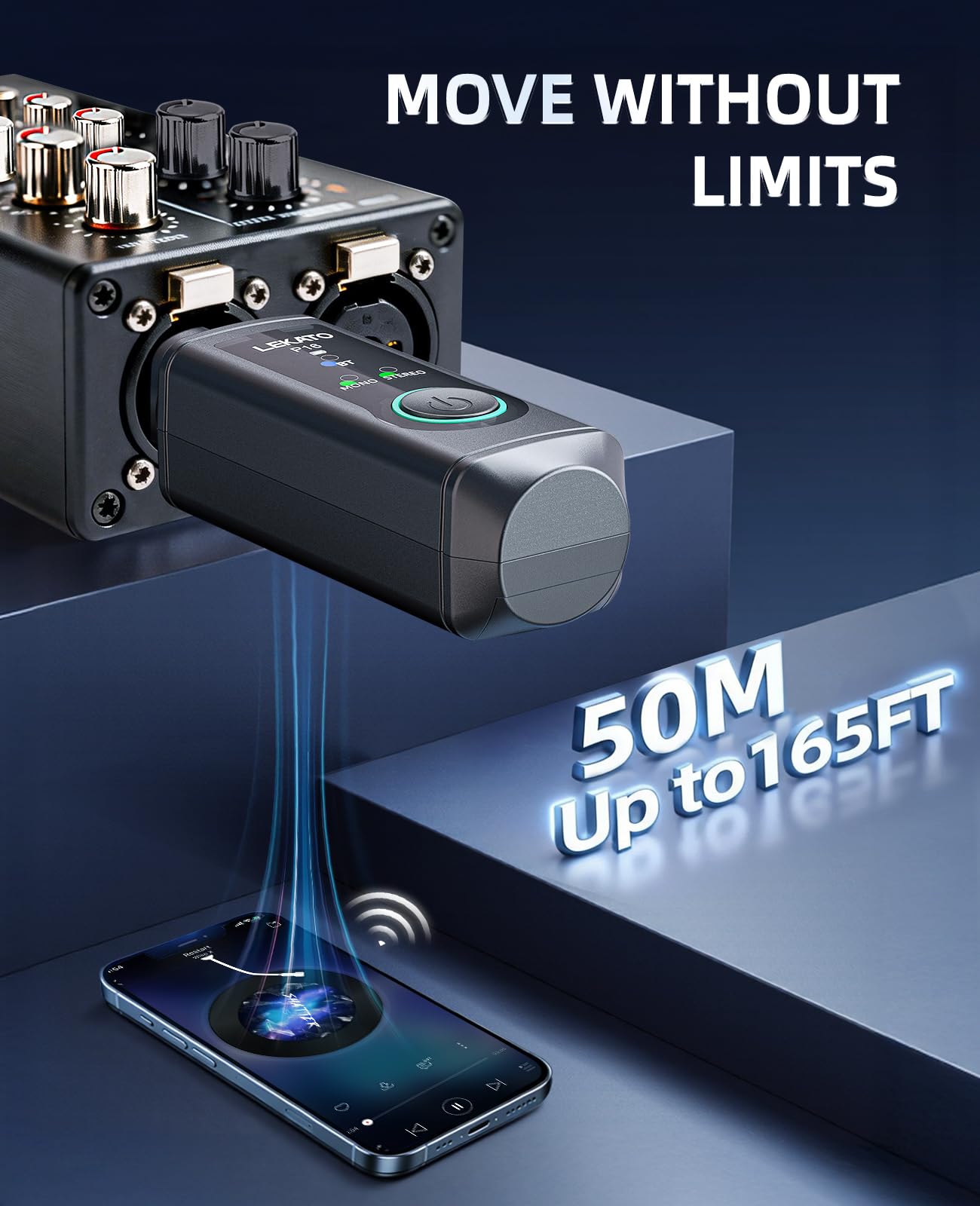 LEKATO P16 Bluetooth XLR Empfänger, Mono/Stereo Audio Receiver mit 15H Laufzeit für PA-, DJ-Systeme & Mixer 6