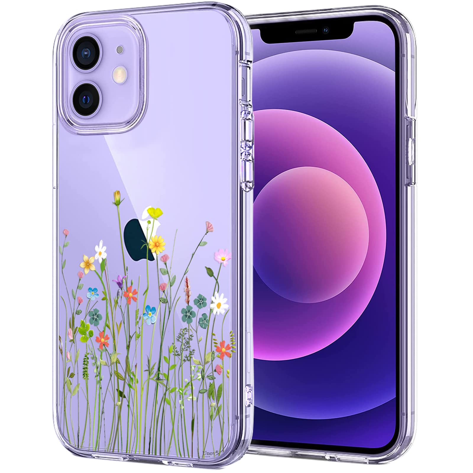 Unov Case Compatible with iPhone 12 iPhone 12 Pro Case Clear with Pattern Slim Protective Soft TPU Bumper Embossed Design 6.1 Inch (Flower Bouquet)