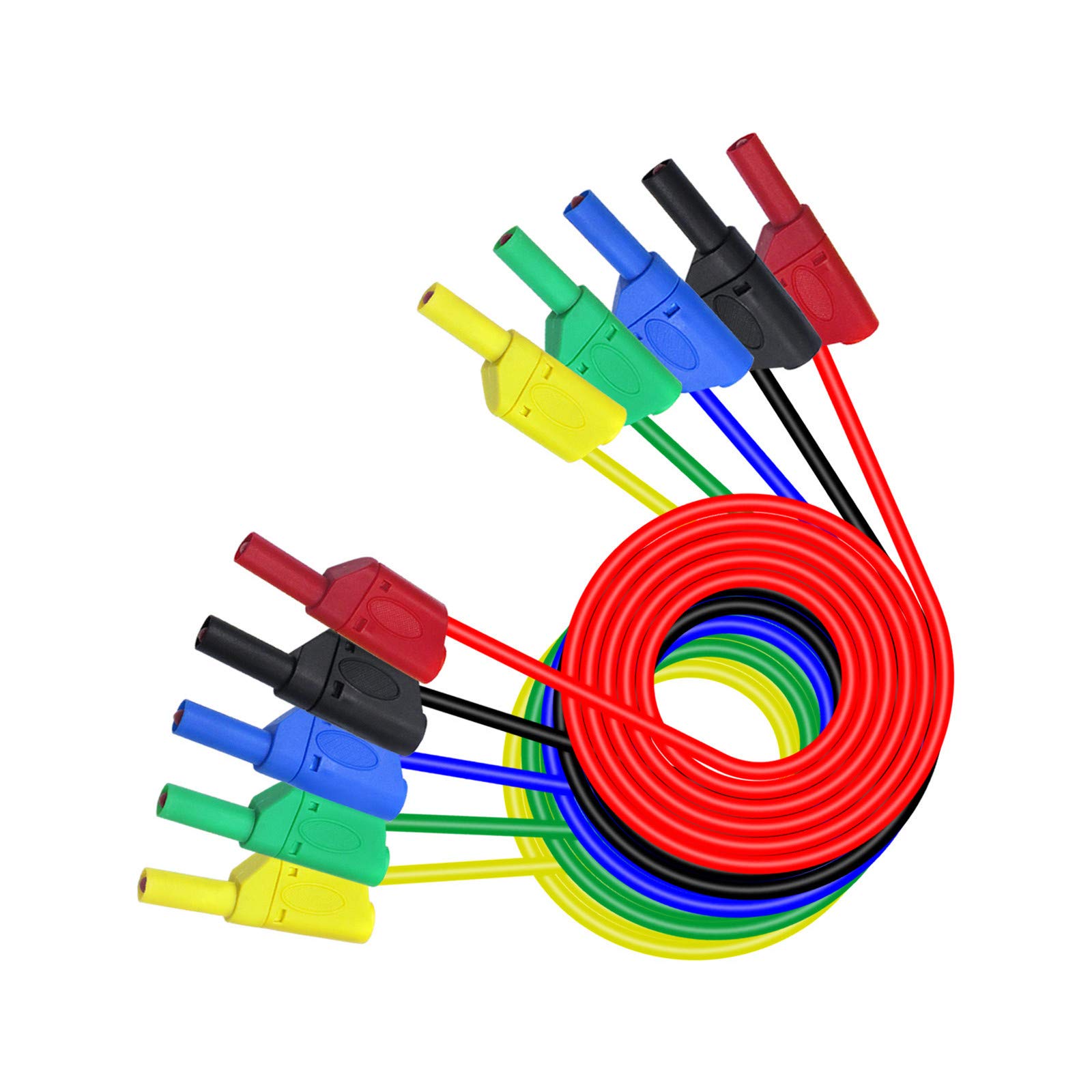 Aofan 5Pcs 4mm Double-Ended Stackable Banana Plug Test Leads - 1M Multimeter Probes, 1000V/15A Silicone Wire for Electrical Testing (5 Colour Cables)