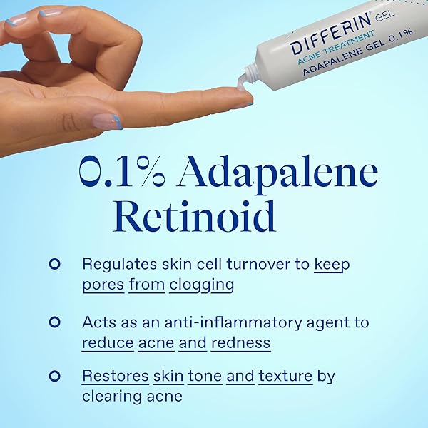DIFFERIN ACNE TREATMENT GEL, 30 DAY SUPPLY, RETINOID TREATMENT FOR FACE WITH 0.1% ADAPALENE, GENTLE SKIN CARE FOR ACNE PRONE SENSITIVE SKIN, 15G TUBE (PACKAGING MAY VARY)