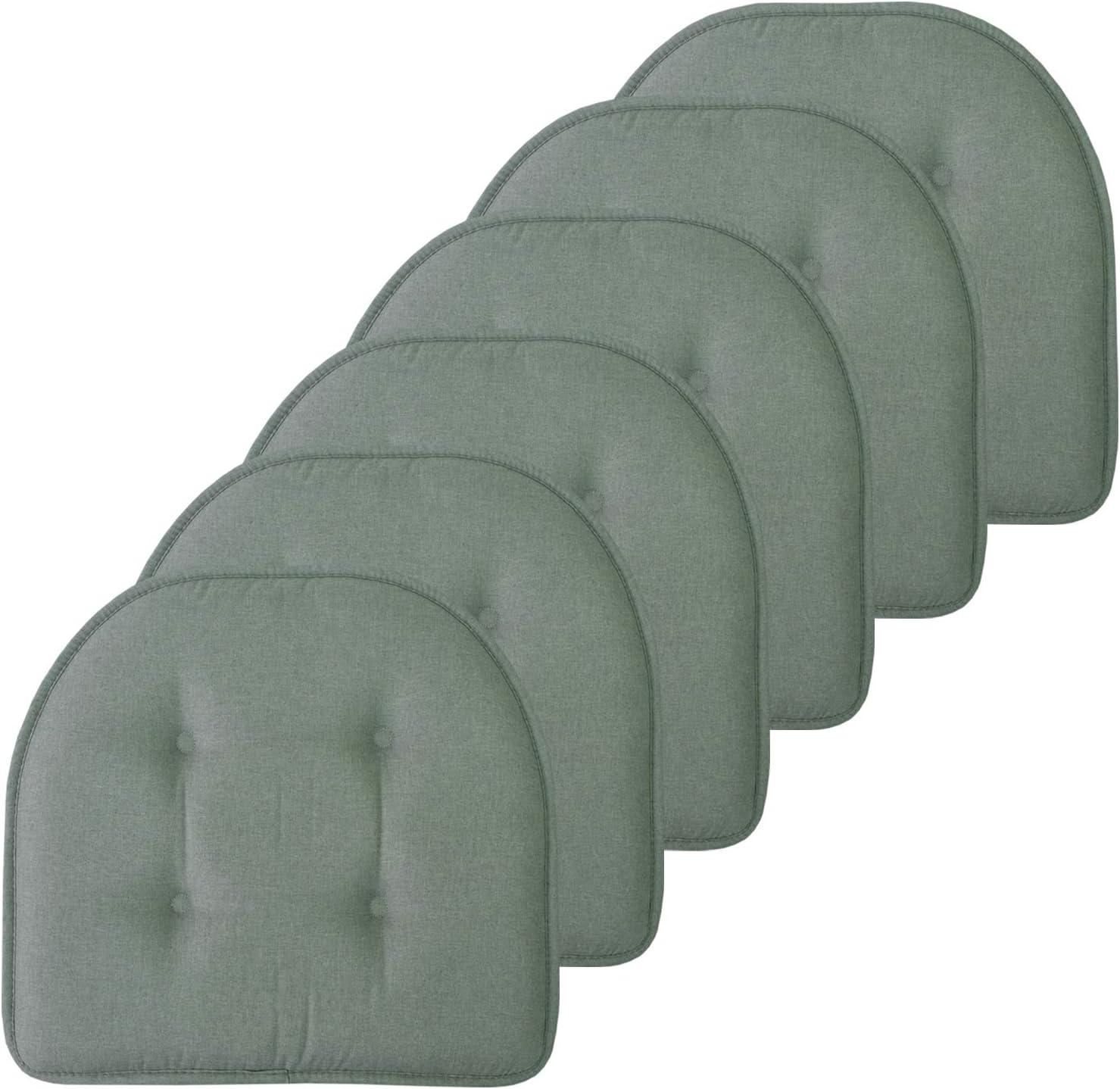 Sweet Home Collection Chair Cushion Memory Foam Pads Tufted Slip Non Skid Rubber Back U-Shaped 17" x 16" Seat Cover, 6 Pack, Scuba Green