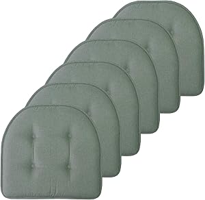 Sweet Home Collection Chair Cushion Memory Foam Pads Tufted Slip Non Skid Rubber Back U-Shaped 17" x 16" Seat Cover, 6 Pack, Scuba Green