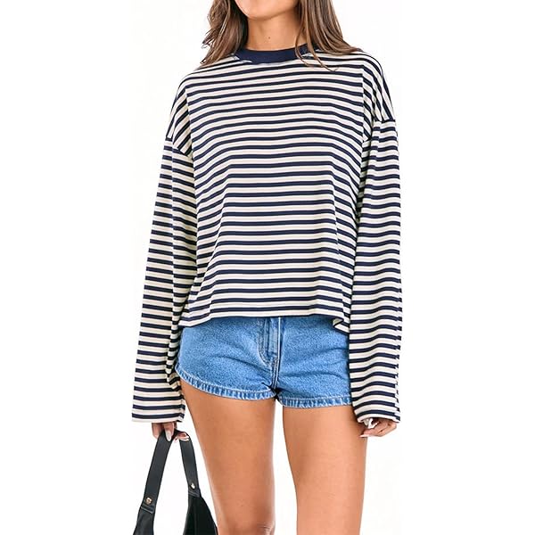 Amazon.com: Y2k Womens Striped Tee Shirt Long Sleeve Crop Top Drop