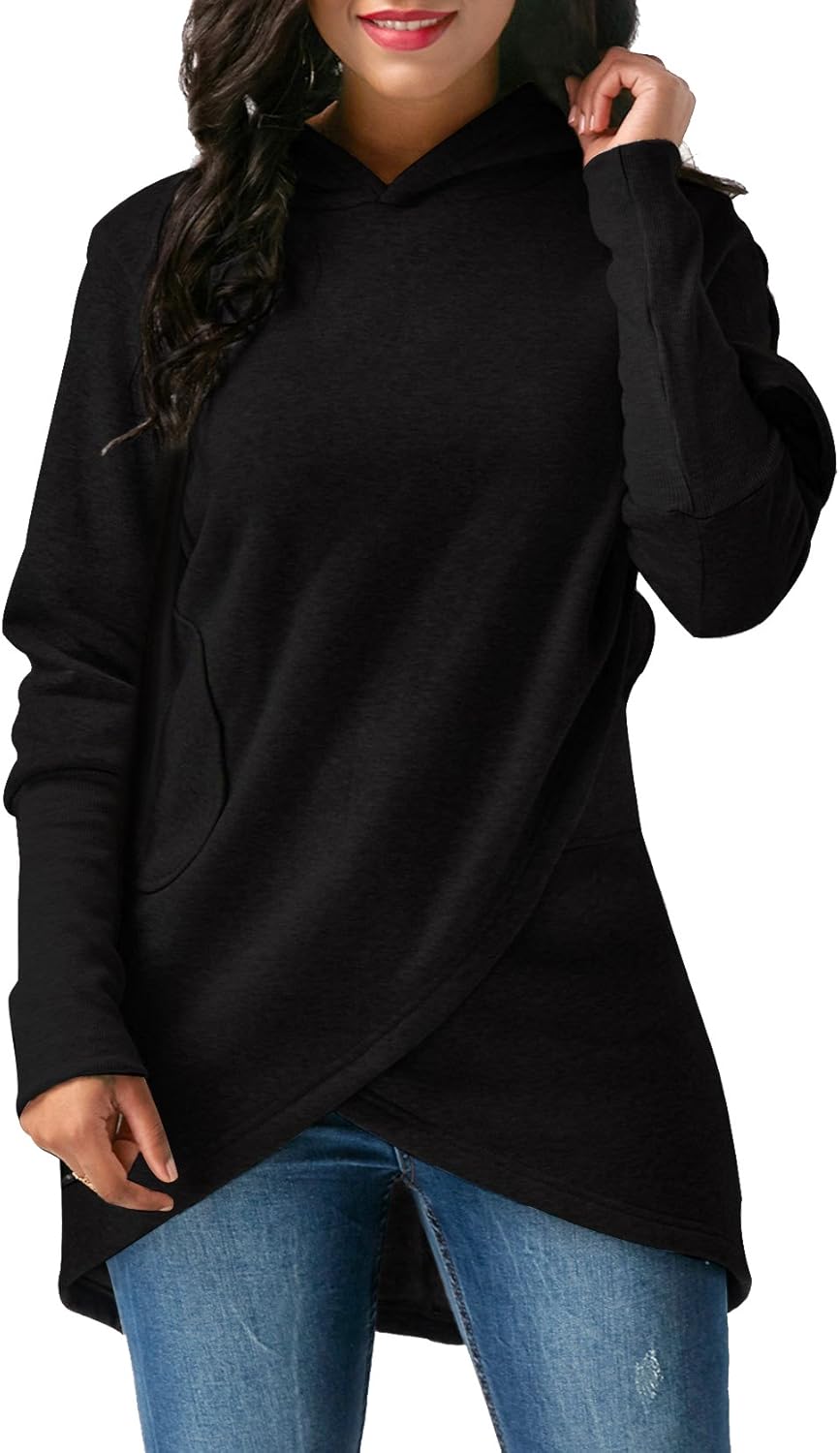 Cindeyar Womens Long Sleeve Hooded Asymmetric Hem Wrap Pullover Hoodie