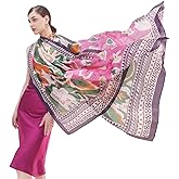 DANA XU Women's 100% Mulberry Satin Silk Pashmina Shawl Wraps Extra Large Floral Scarf for Evening Dresses, Soft Oversized