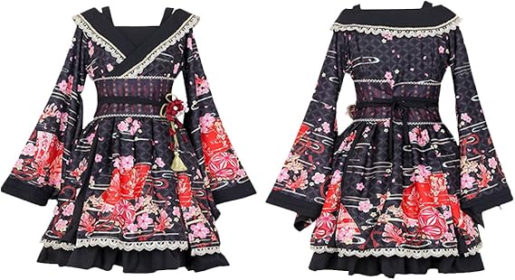 Amazon Co Jp コージーエージ Cozyage 改良和服 着物 ワンピース レディース コスプレ衣服 ブラック レッド ベージュ 写真撮影 古風 和風 普段着 仮装 お祭り 文化祭 学園祭 可愛い コスチューム 服 ファッション小物