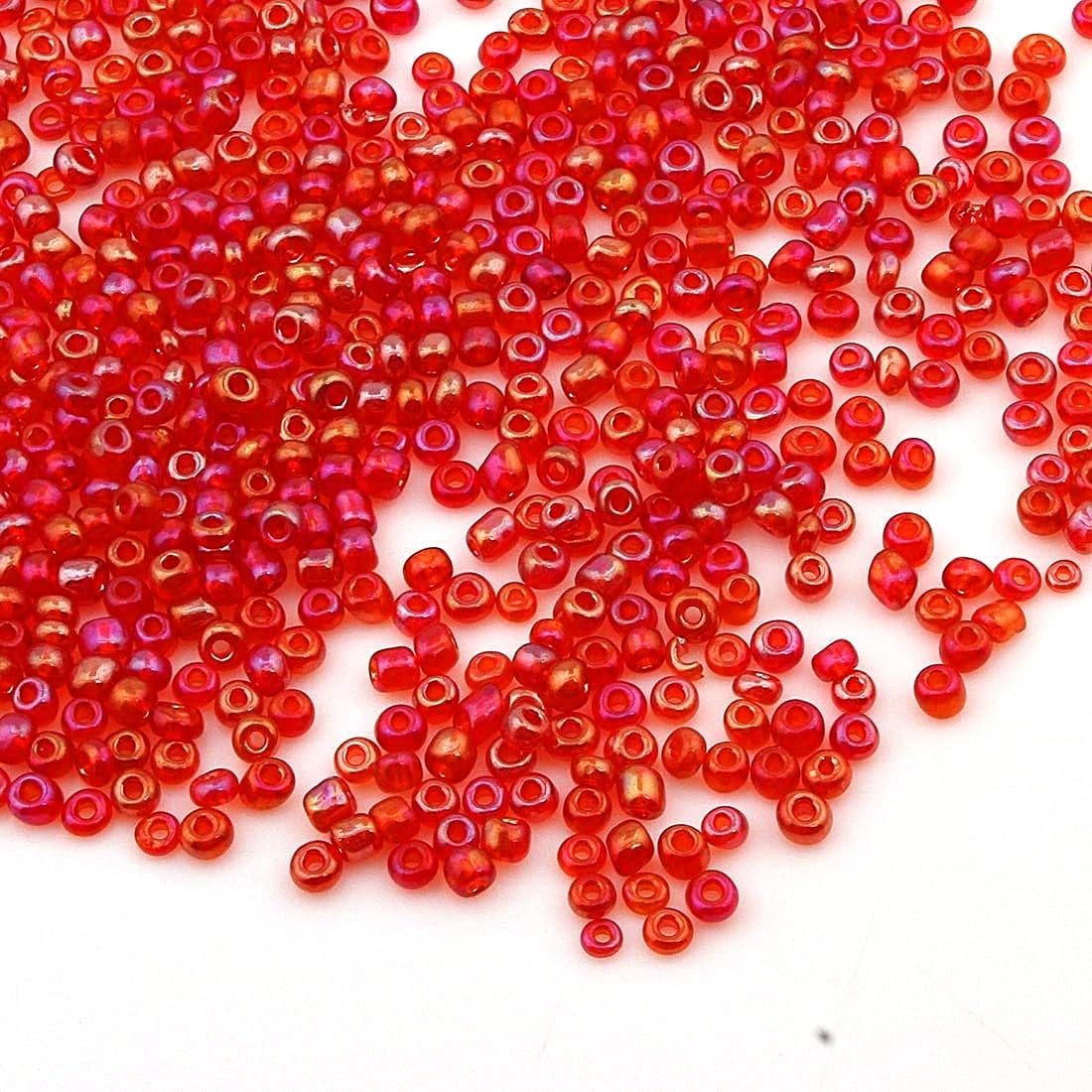 3300 Pieces Glass Seed Beads 3 mm Transparent Rainbow Colour Set, 8/0, Pony Beads, Mini Round Beads, Luster Seed Beads, (Red AB)