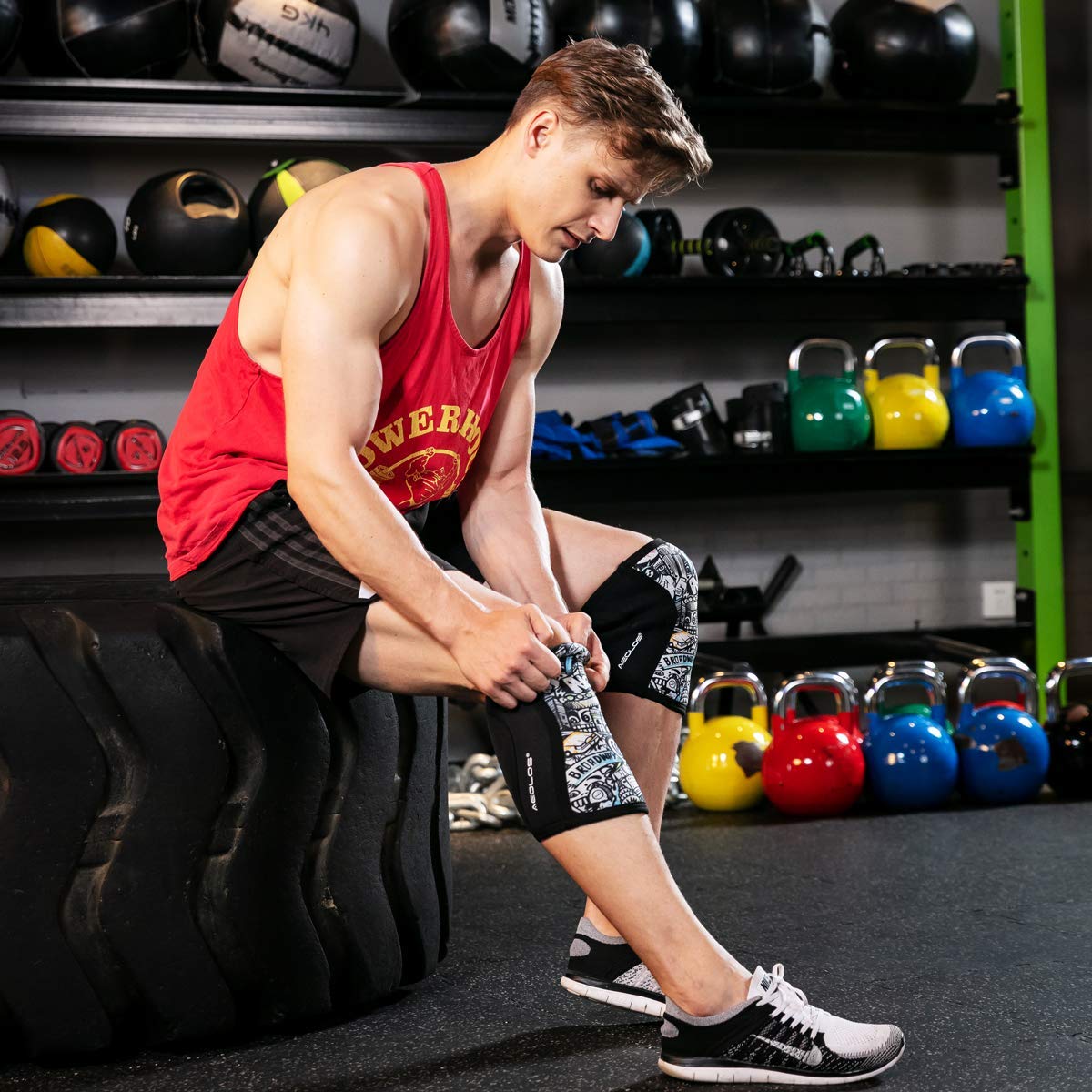 AEOLOS Knee Sleeves (1 Pair)，7mm Compression Knee Braces for Heavy-Lifting,Squats,Gym and Other Sports