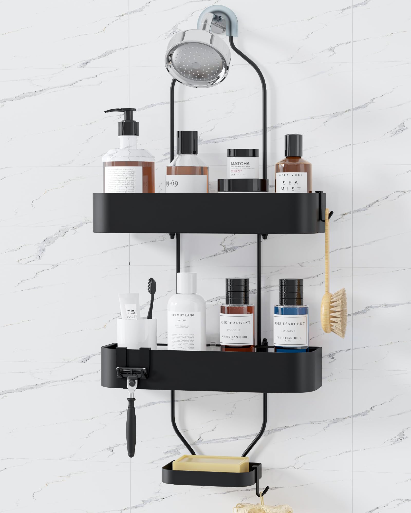 Photo 1 of Kitsure Shower Caddy Hanging - No-Drill Bathroom Organizers and Storage, Wobble-Free Bathroom Shelves with Adhesive Tapes, Rust-Proof Shower Storage for Toiletries, Black, 25.0" H