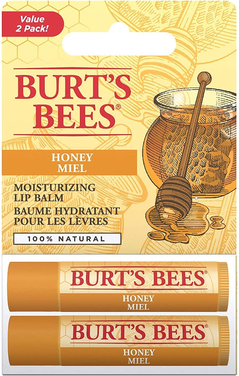 Burt's Bees Lip Balm Multipack, Chapstick Lip Balms With Honey & Beeswax, Duo Value Pack, 2x4.25g