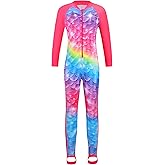 TFJH E 1PCS Girls Long Sleeve Swimsuit UPF 50+ Rashguard Zipper Footed
