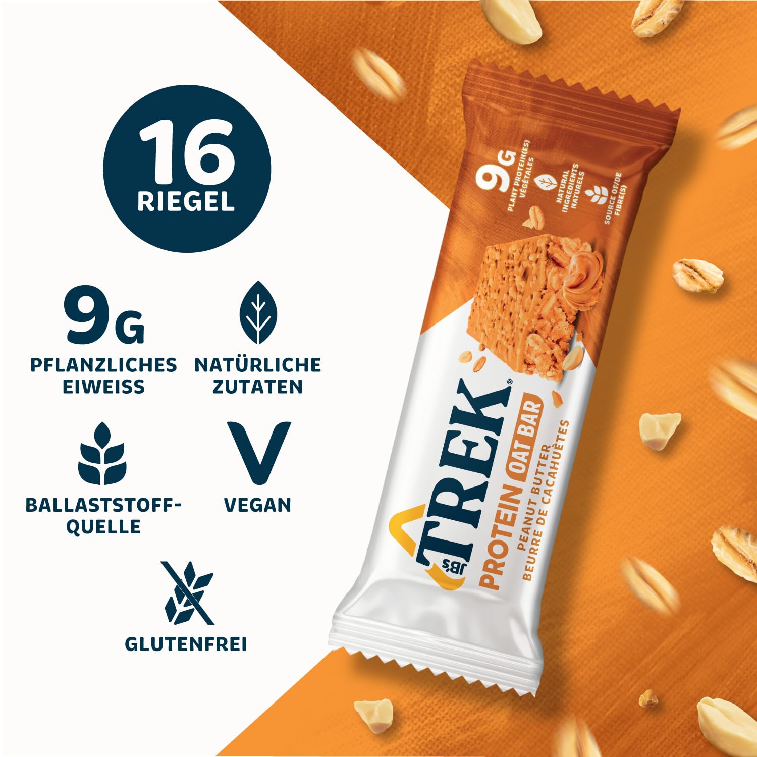 JB's TREK Protein Haferriegel Peanut Butter | Vegan | 16x50g (800g) 2
