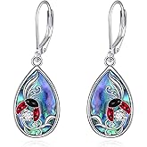 JBAERD Ladybug Earrings Sterling Silver Ladybug Dangle Earrings Ladybug Abalone Jewelry Christmas Gifts for Women