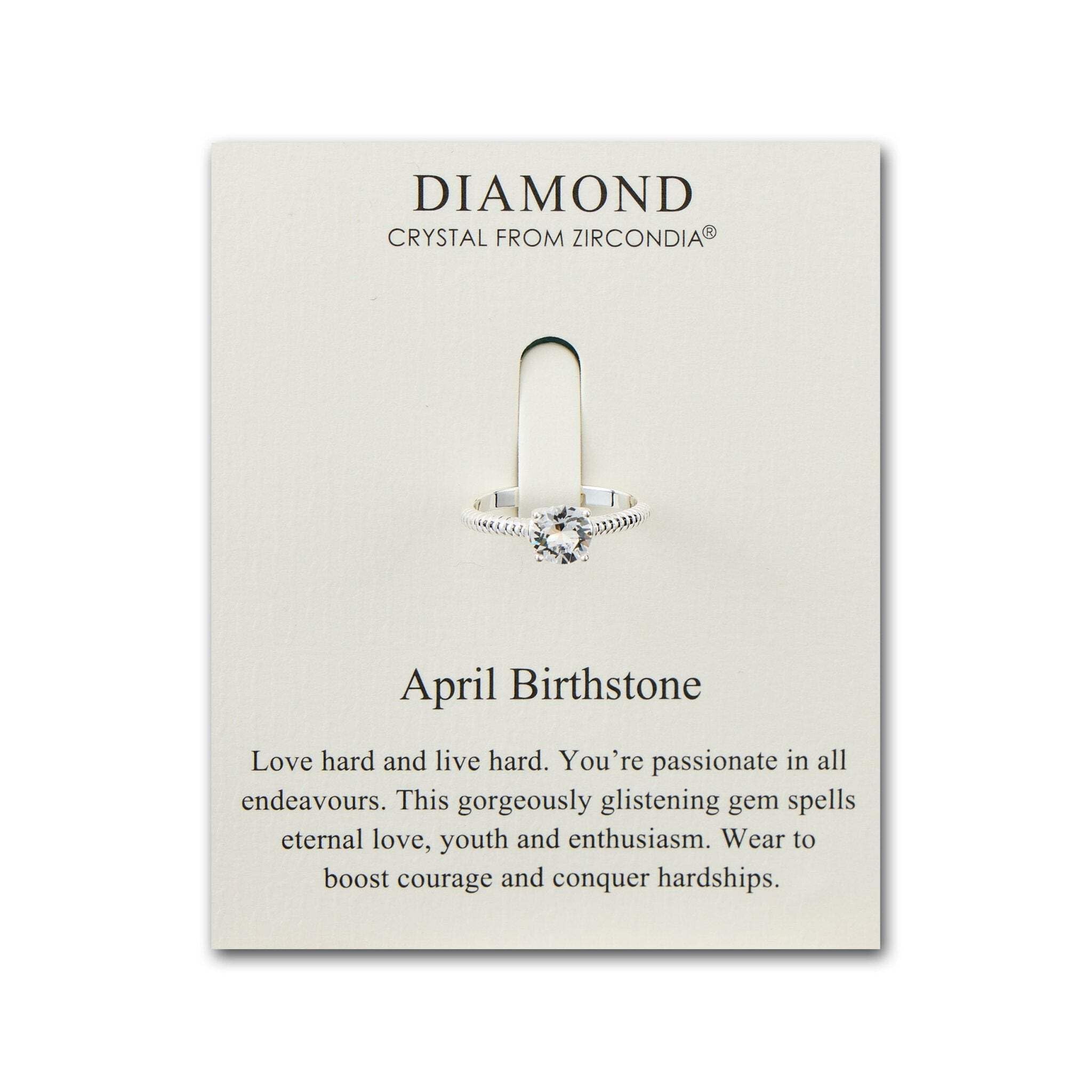 Philip Jones April (Diamond) Adjustable Birthstone Ring Created with Zircondia® Crystals