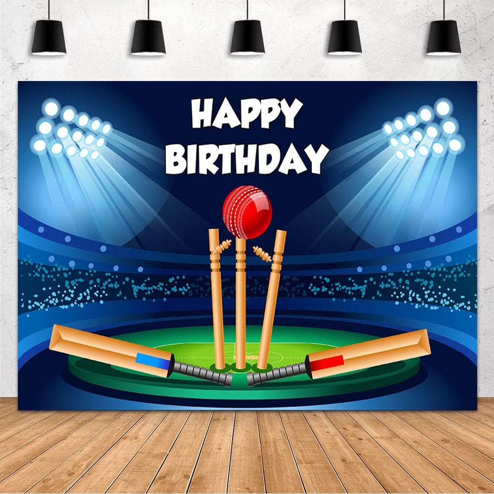 MEHOFOND Cricket Sport Theme Birthday Party Decoration Backdrop Banner Happy Birthday Spotlight Stadium Blue Black Photography Background Banner Studio Photo Props Supplies Vinyl 7x5ft