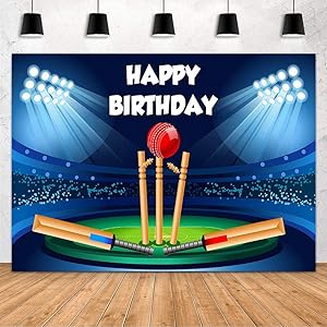 MEHOFOND Cricket Sport Theme Birthday Party Decoration Backdrop Banner Happy Birthday Spotlight Stadium Blue Black Photography Background Banner Studio Photo Props Supplies Vinyl 7x5ft