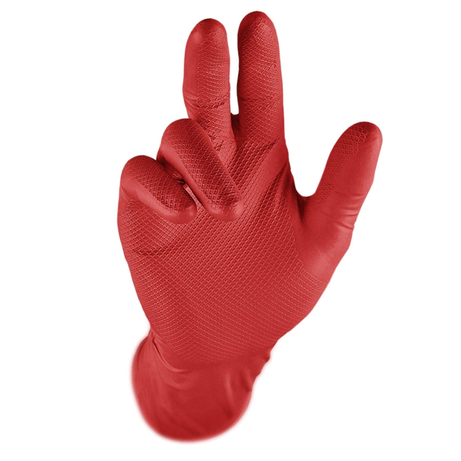 2 Pair of Grippaz® 308 Powder Free Nitrile Disposable Gloves, Red, Medium, Extra Strength & Dexterity