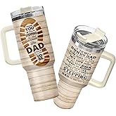 34HD Bonus Dad Tumbler 40oz with Handle Lid and Straw, Thank You For Stepping In Father's Day Gift, Wood Grain Design Insulated Travel Coffee Cup, Birthday Present to Stepdad and Daddy Figure