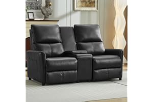 DRMBOOK 63'' RV Loveseat Recliner Sofa, Faux Leather Double Camper Couch 2 Seater Recliner with Console, Home Movie Theater Seating Chair, 2 Person Push Back Recliners for Living Room, Black