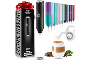 Zulay Kitchen Powerful Milk Frother Wand - Handheld Stainless Steel - Battery Operated Drink Mixer for Coffee, Lattes, Cappuccino, Matcha - Froth Mate Frother Gift - Black