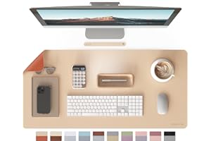 RENMTURE Double-Sided Two-Tone Faux Leather Desk mat Desktop Organization and Accessories Home and Office Large Mouse pad Game and Work (Apricot/Orange, 36"x17")