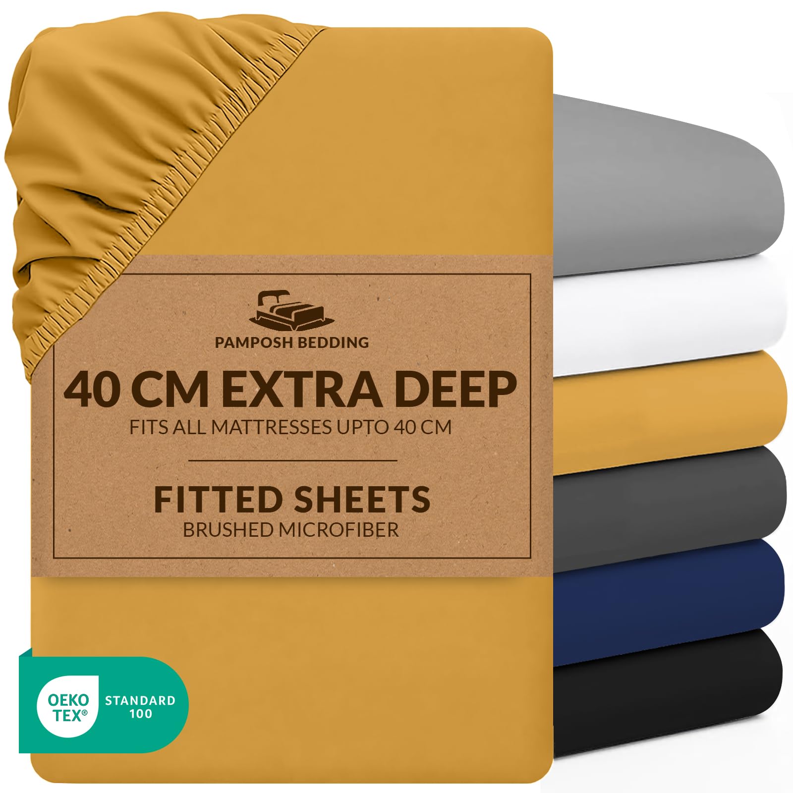 Pamposh Super King Fitted Sheet Extra Deep Pocket 40 cm (16 inches) Durable Elastic Bed Sheets - Premium Brushed Microfibre Superking Fitted Sheet - Ultrasoft Hypoallergenic Fade Resistant